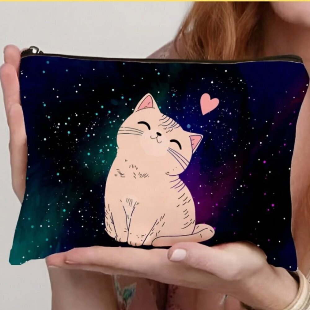 Cat Bag Zip Makeup Pencil Case Cards Dice Cord Phone Case